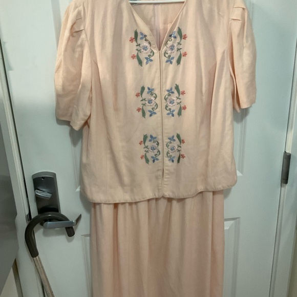 Size 20 vintage shell pink linen cotton rayon dress - Picture 2 of 7
